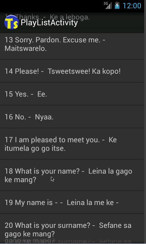 Tswana Phrases Language tutor