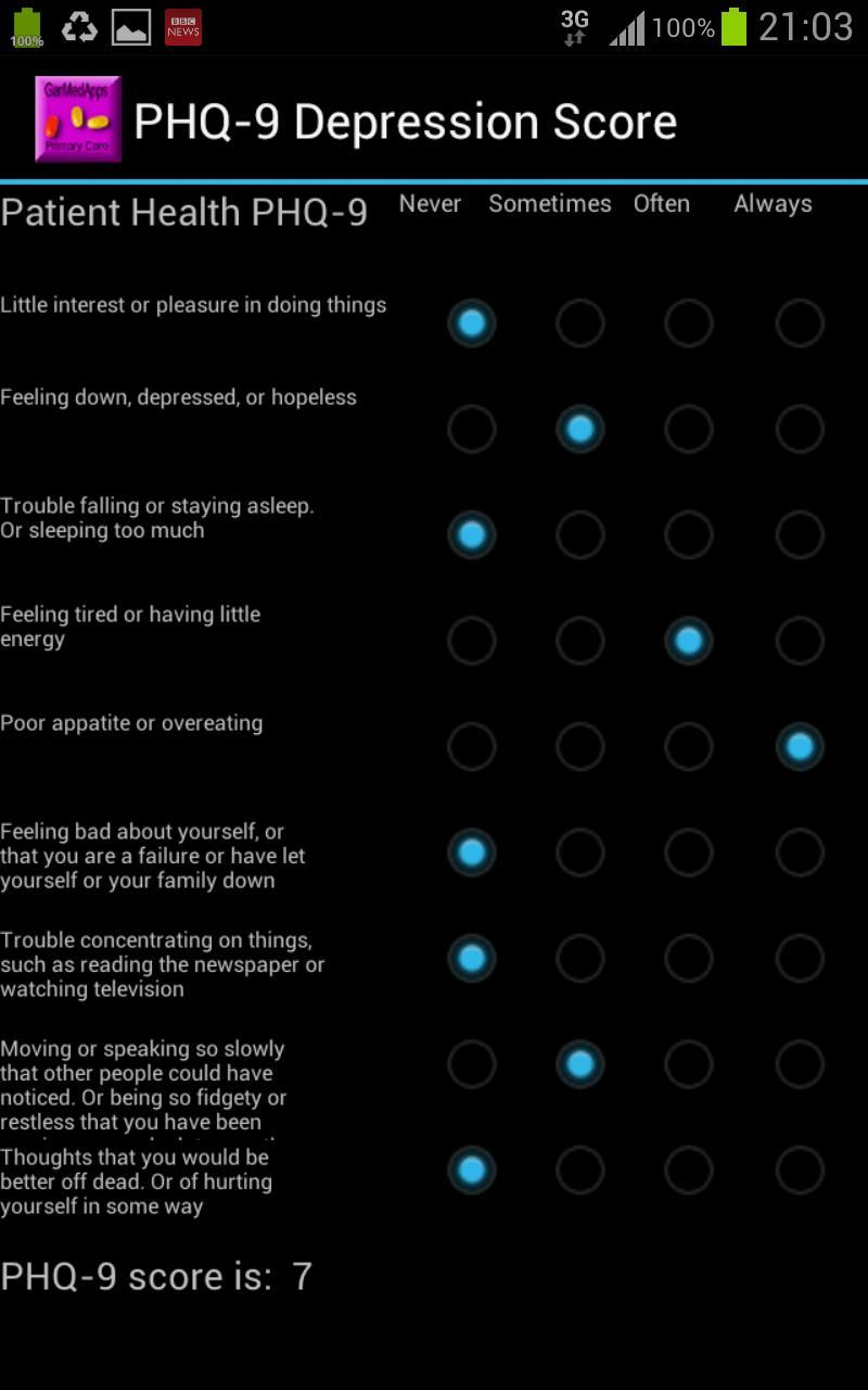 PHQ-9 Health Questionaire