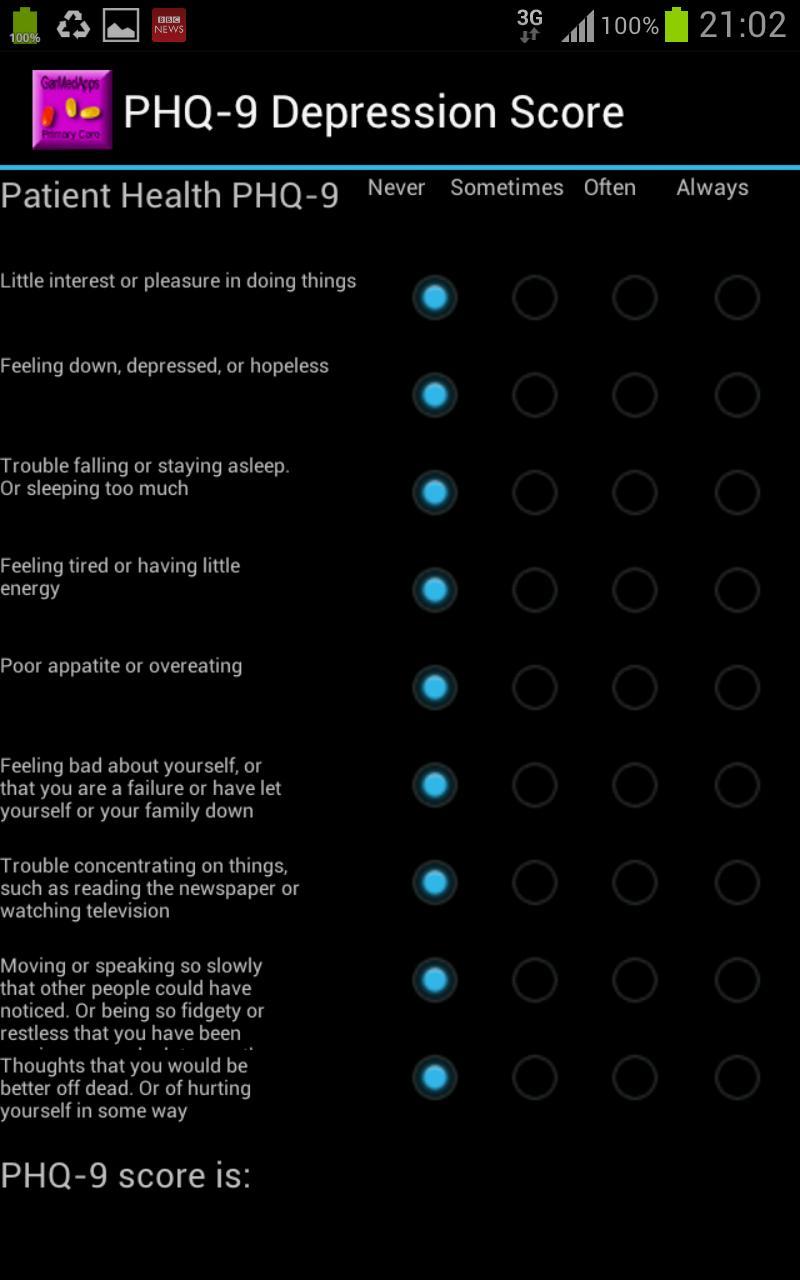 PHQ-9 Health Questionaire
